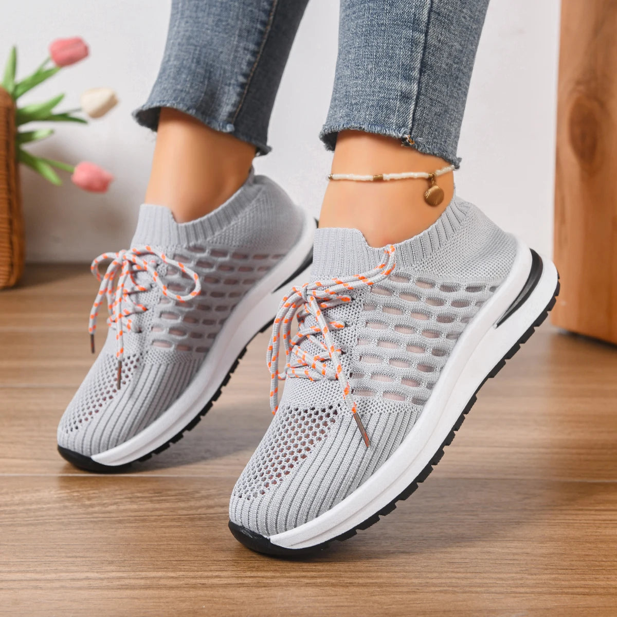 Women Sneakers 2025 New Mesh Platform Sneakers Comfortable Thick Bottom Shoes Breathable Casual Tennis Vulcanize Shoes Women Zpaxo GRAY 43