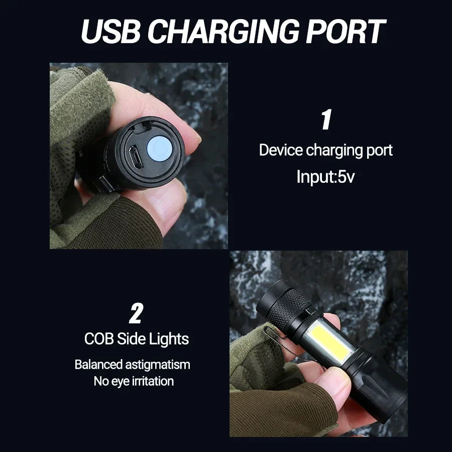 ESMARTER Mini LED Rechargeable Flashlight – USB Waterproof