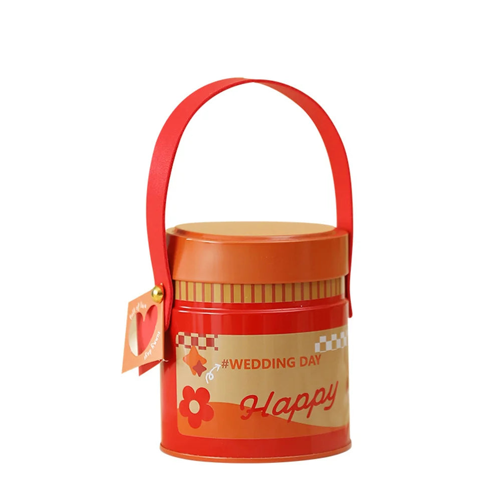 Round Tin Candy Box with Handle – Wedding & Party Gift Tin