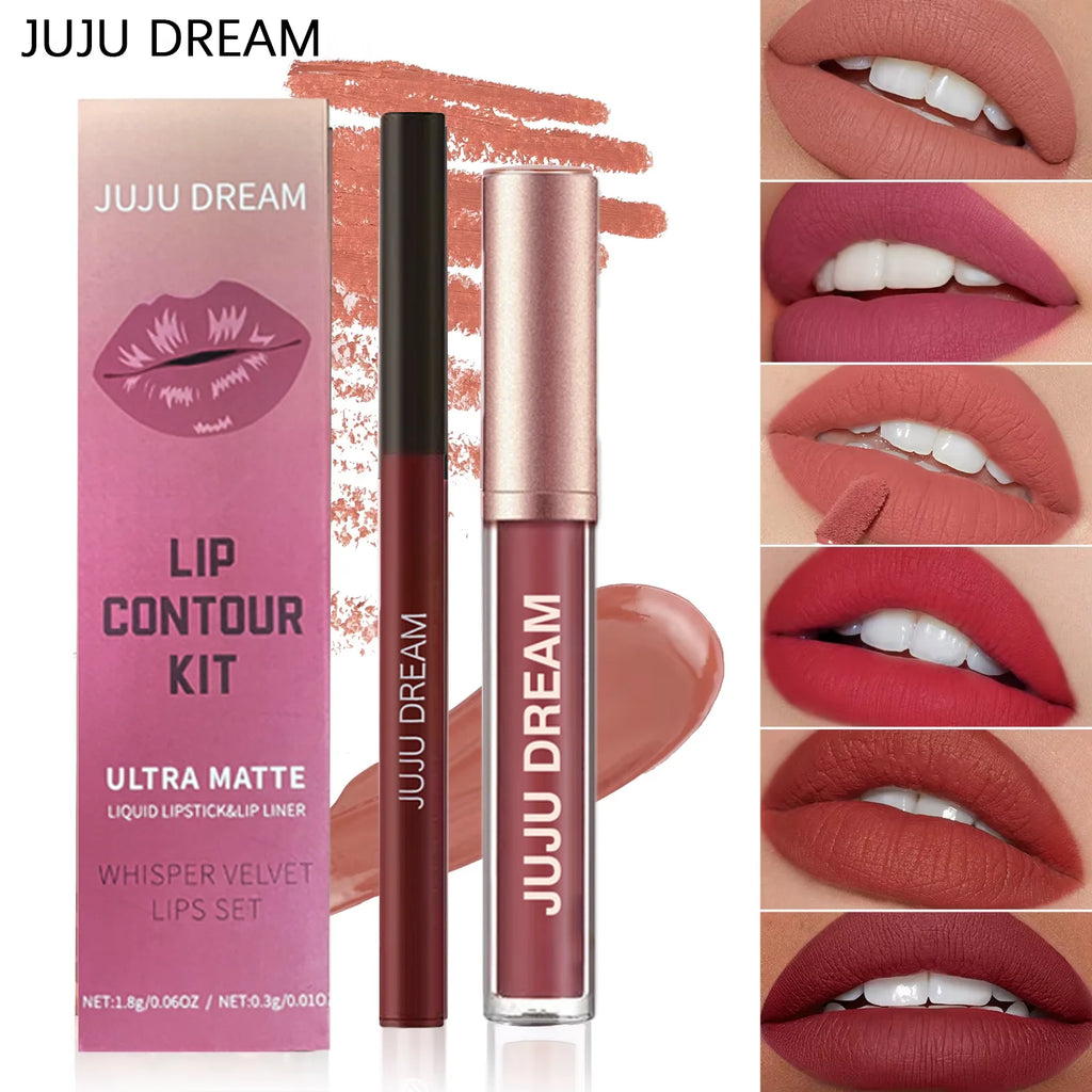 Six-color velvet lip liner and lipstick pen set - Waterproof, long-lasting, easy to apply, dual-function lip cosmetics Zpaxo