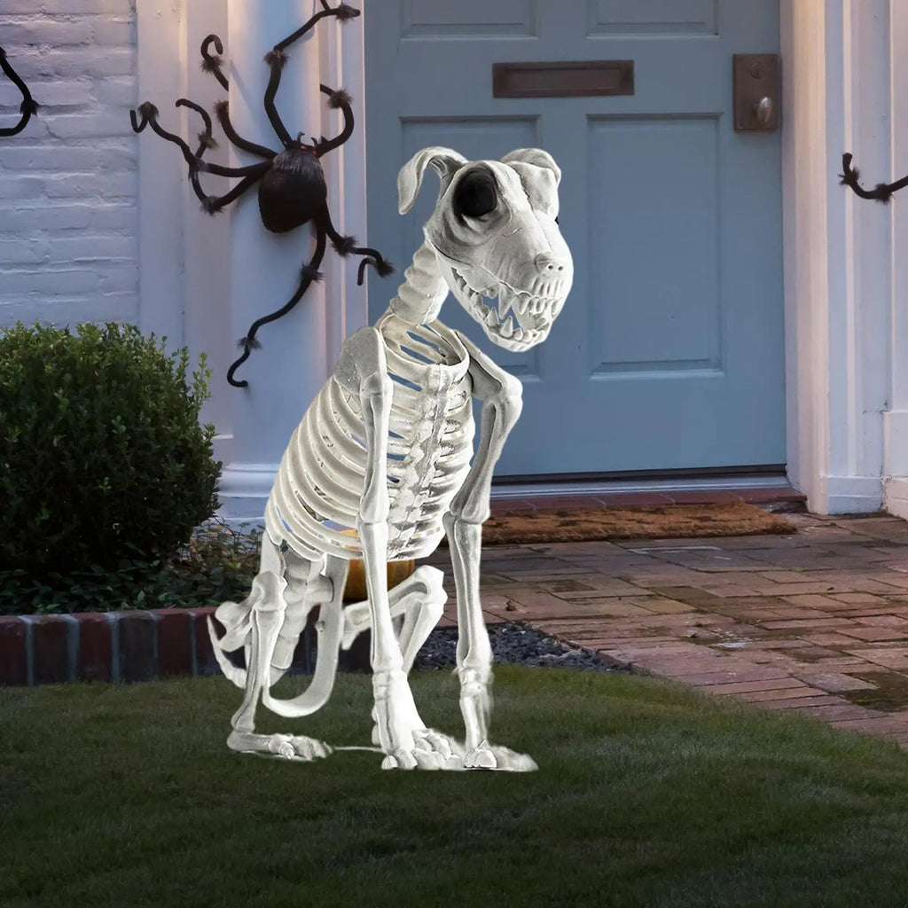 Realistic Halloween Skeleton Dog Scary Sitting Statue Animal Skull
