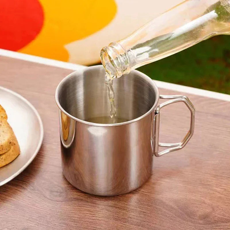 1Pc Stainless Steel Folding Handle Cup Portable Carabiner Cup Outdoor Camping Cups for Home Outdoor Camping Accessories Zpaxo