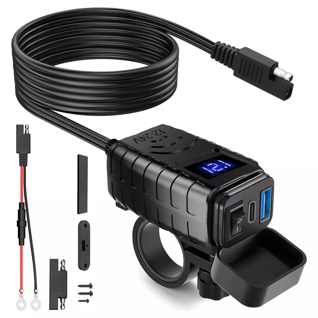 QC+PD 3 0 Motorcycle Dual USB Charger Waterproof DC 12V-24V Power