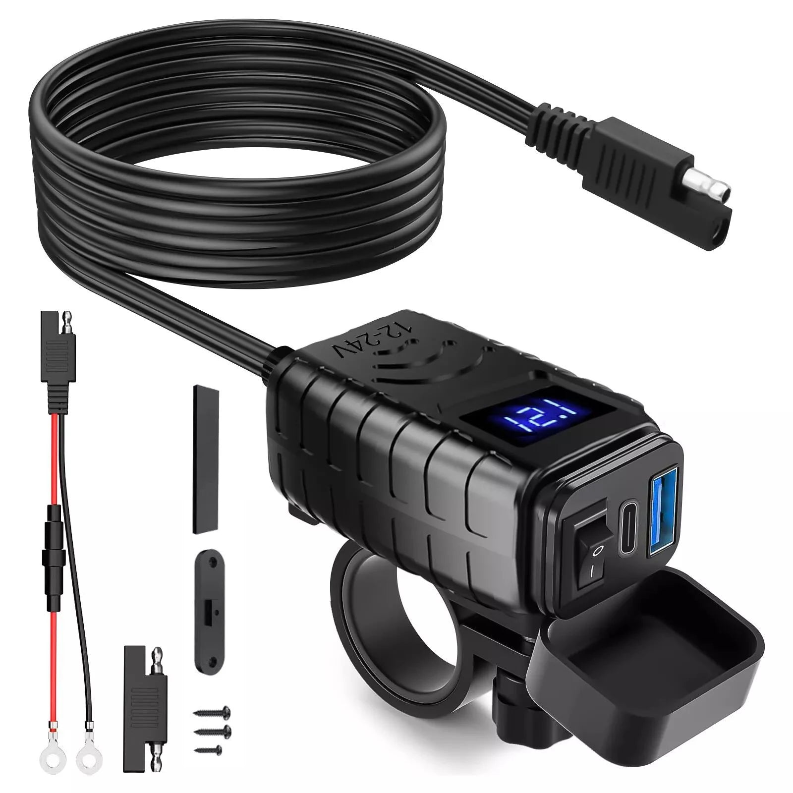 QC+PD 3 0 Motorcycle Dual USB Charger Waterproof DC 12V-24V Power