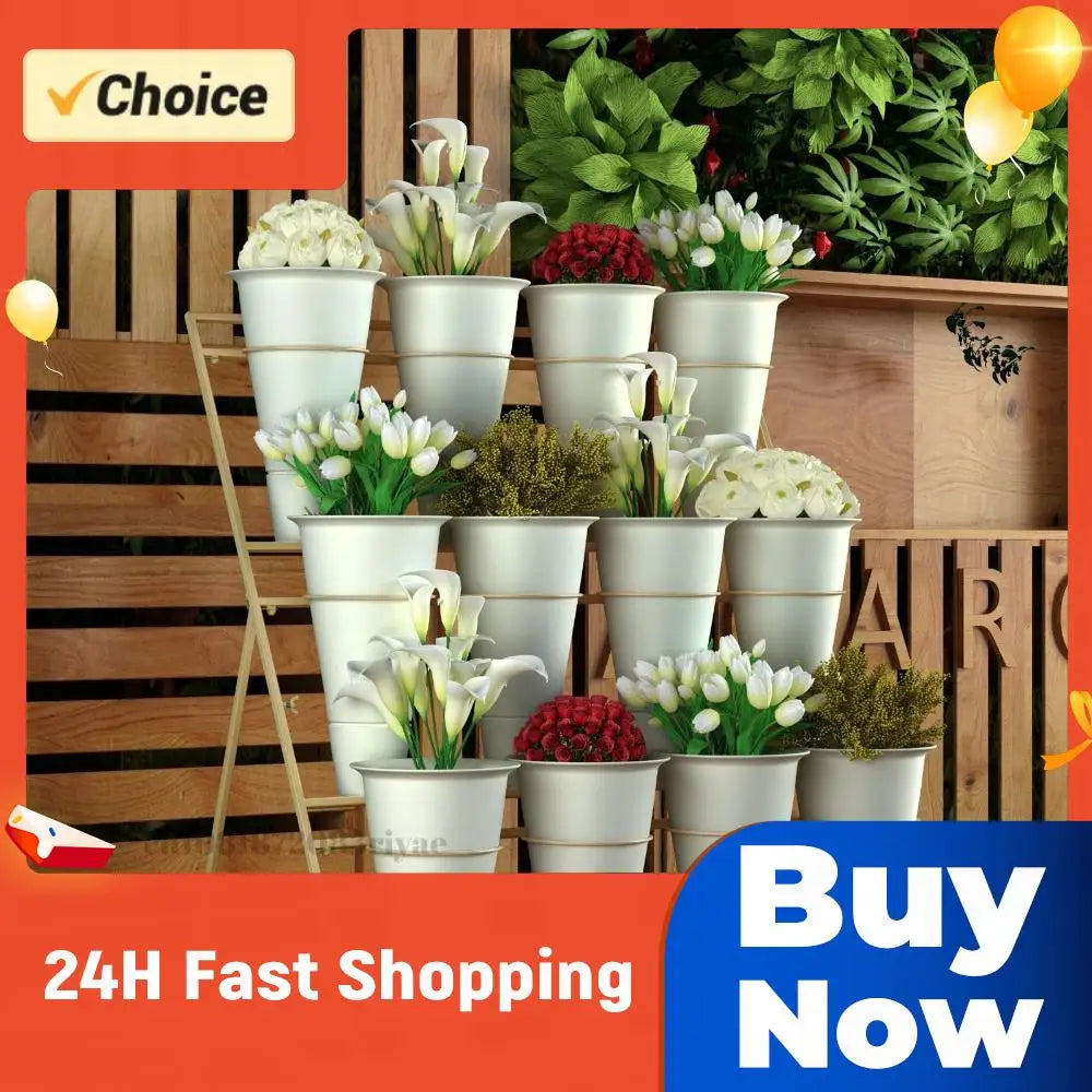 Plant Stand Tapered Buckets Large Capacity Plastic Planter Home Patio