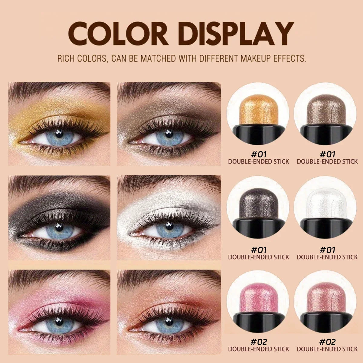 Waterproof Eyeshadow Stick (Dual-Ended) - Easy-to-Blend, Long-Lasting, Crease-Resistant Shimmer Eyeshadow Pencil Zpaxo