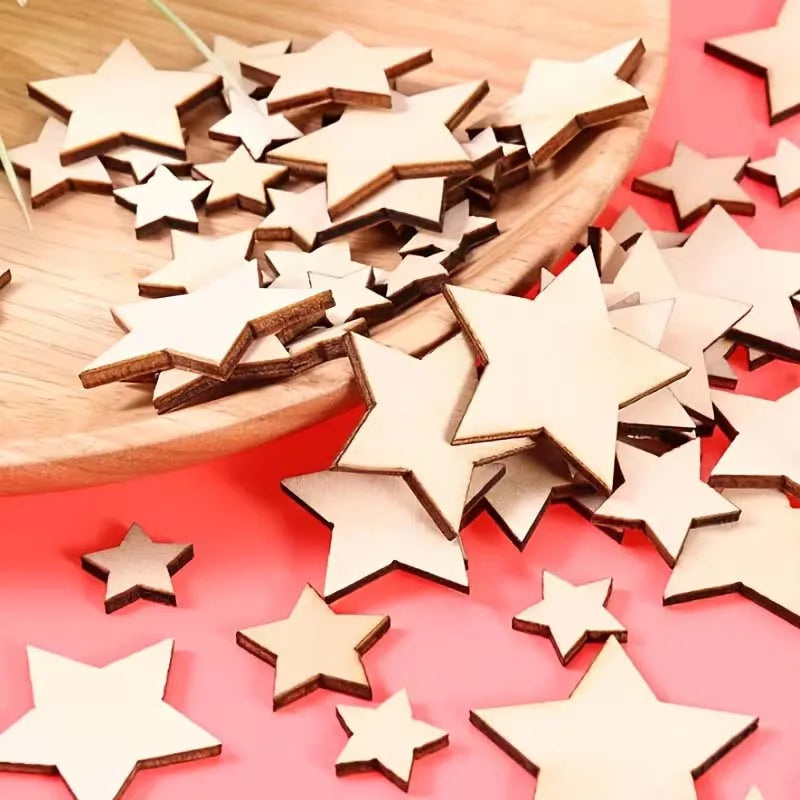Wooden Star Slices 100/200/300Pcs – Blank DIY Craft Pieces Wood Craft Pieces Zpaxo