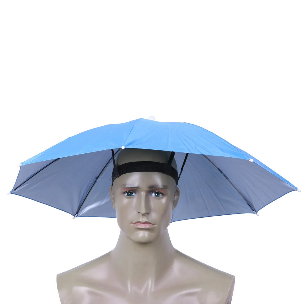 Headworn Umbrella with Elastic Band Anti-Rain Headwear Brolly Cap Waterproof Sunscreen Hat Umbrella Universal for Camping Hiking Zpaxo