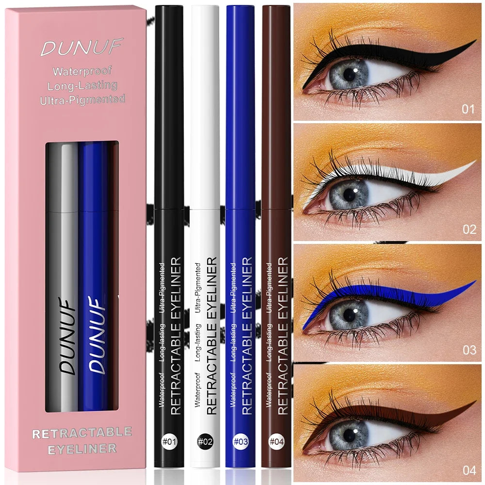 4 Pcs/set Retractable Eyeliner Durable Waterproof Eyeliner Pencil Non-smudging Soft Easy to Operate Sweat Zpaxo As shown 0.25g-4pcs