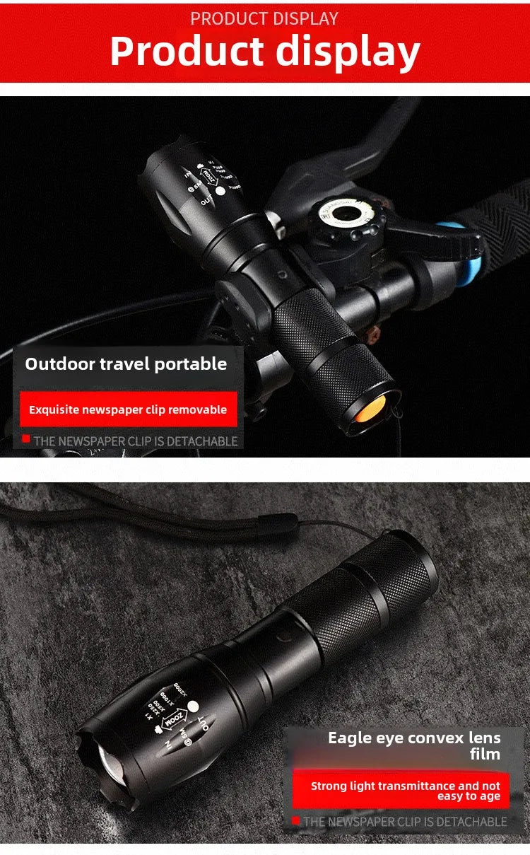 Explosive T6 Strong Light Long Distance Flashlight LED Telescopic