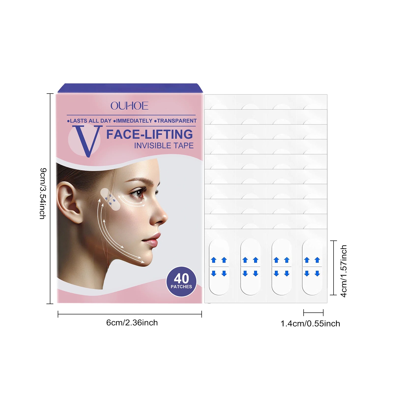 Invisible Face Lift Tape – V-Shape Chin & Neck Patches (40pc) Face Lift Tape Zpaxo 40Pcs