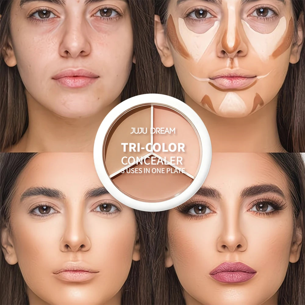 Professional Concealer Palette 3 Shades, Full Coverage Dark Circle Corrector, Face Makeup for Flawless Skin Zpaxo