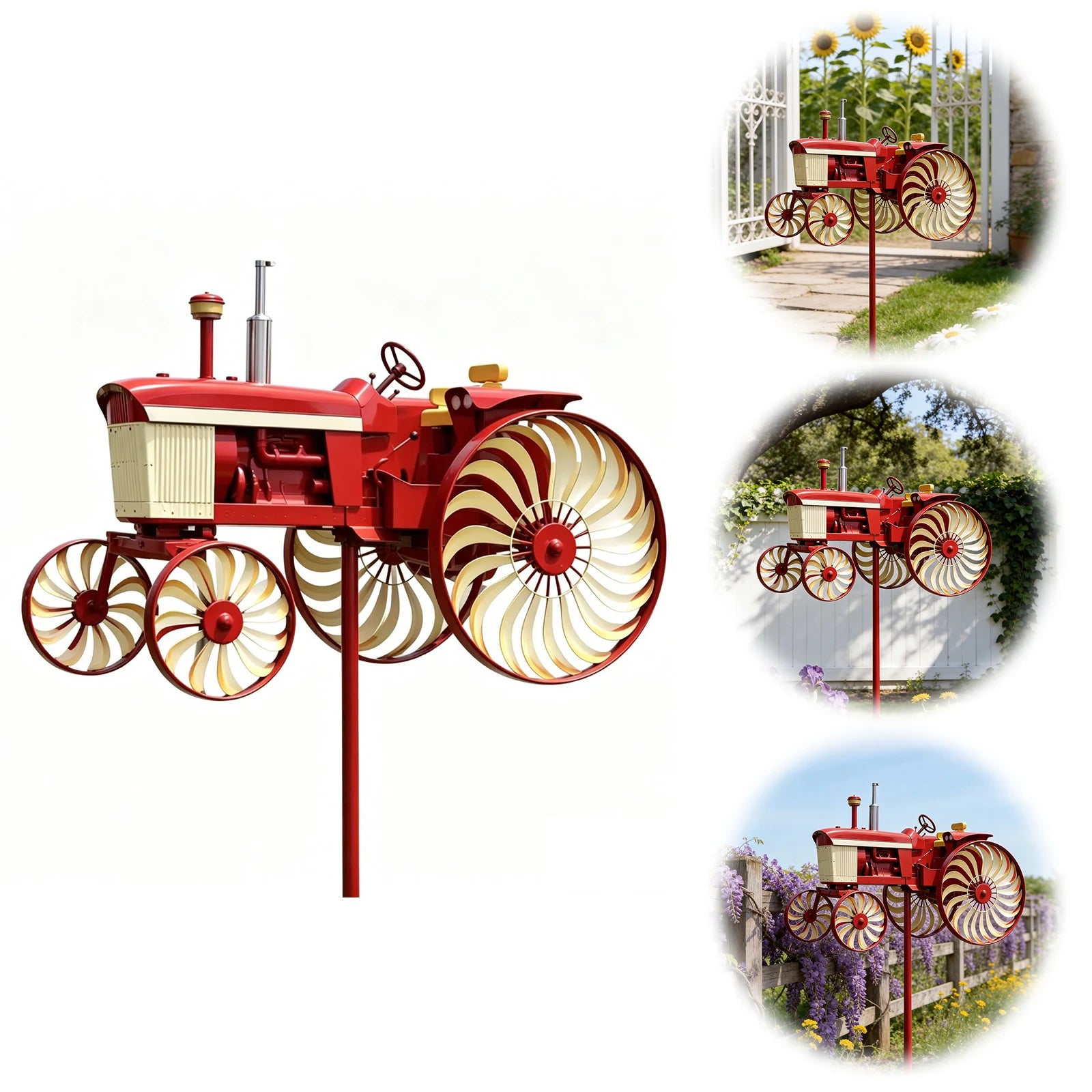 Outdoor Tractor Wind Spinner Rotating Wheels Decorative Windmill
