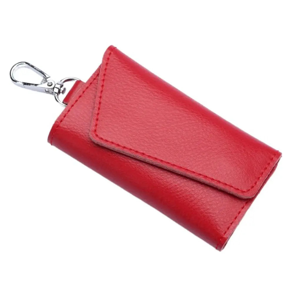 Cow Split Leather Keychain Mini Card Bag Housekeeper Key Holder Zpaxo red