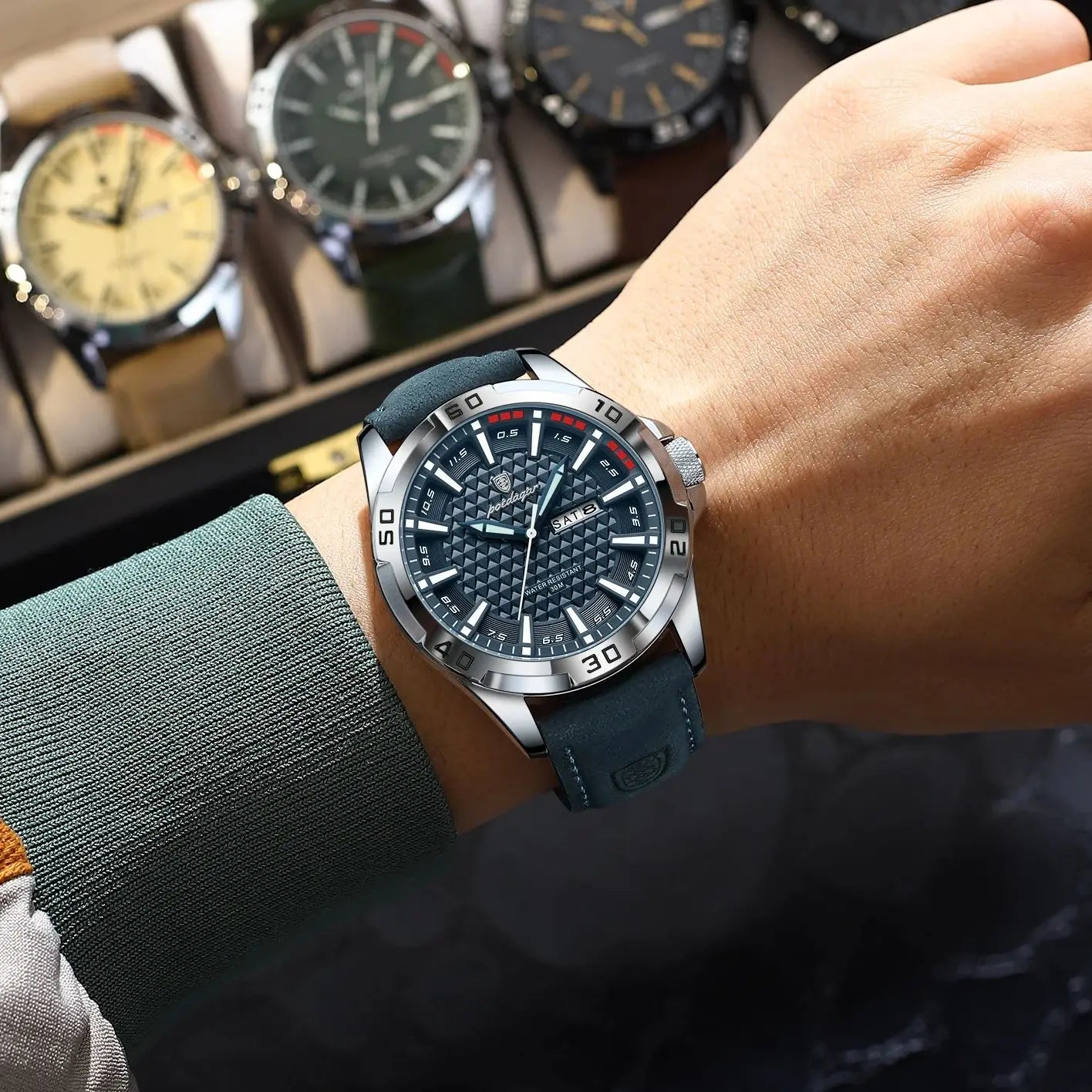 POEDAGAR Original Men Watch Luxury Waterproof Luminous Date Week Watch For Man Quartz Leather Fashion Men's Watches Reloj Hombre Zpaxo