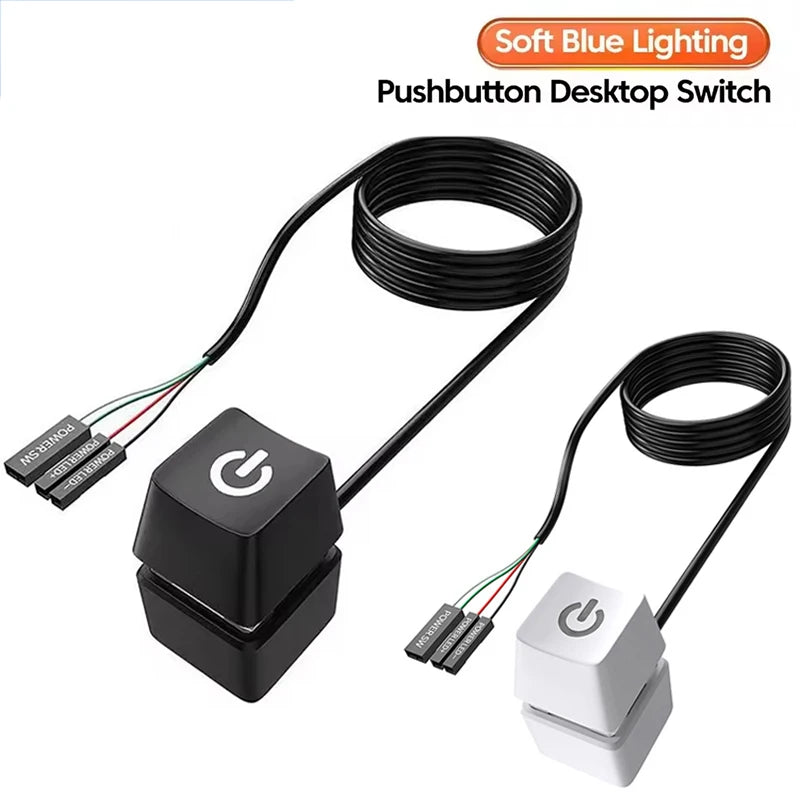 Computer Desktop Switch 1.8m Blue LED PC Motherboard PC Motherboard External Start Button Extension Cable For Home Office Switch Zpaxo