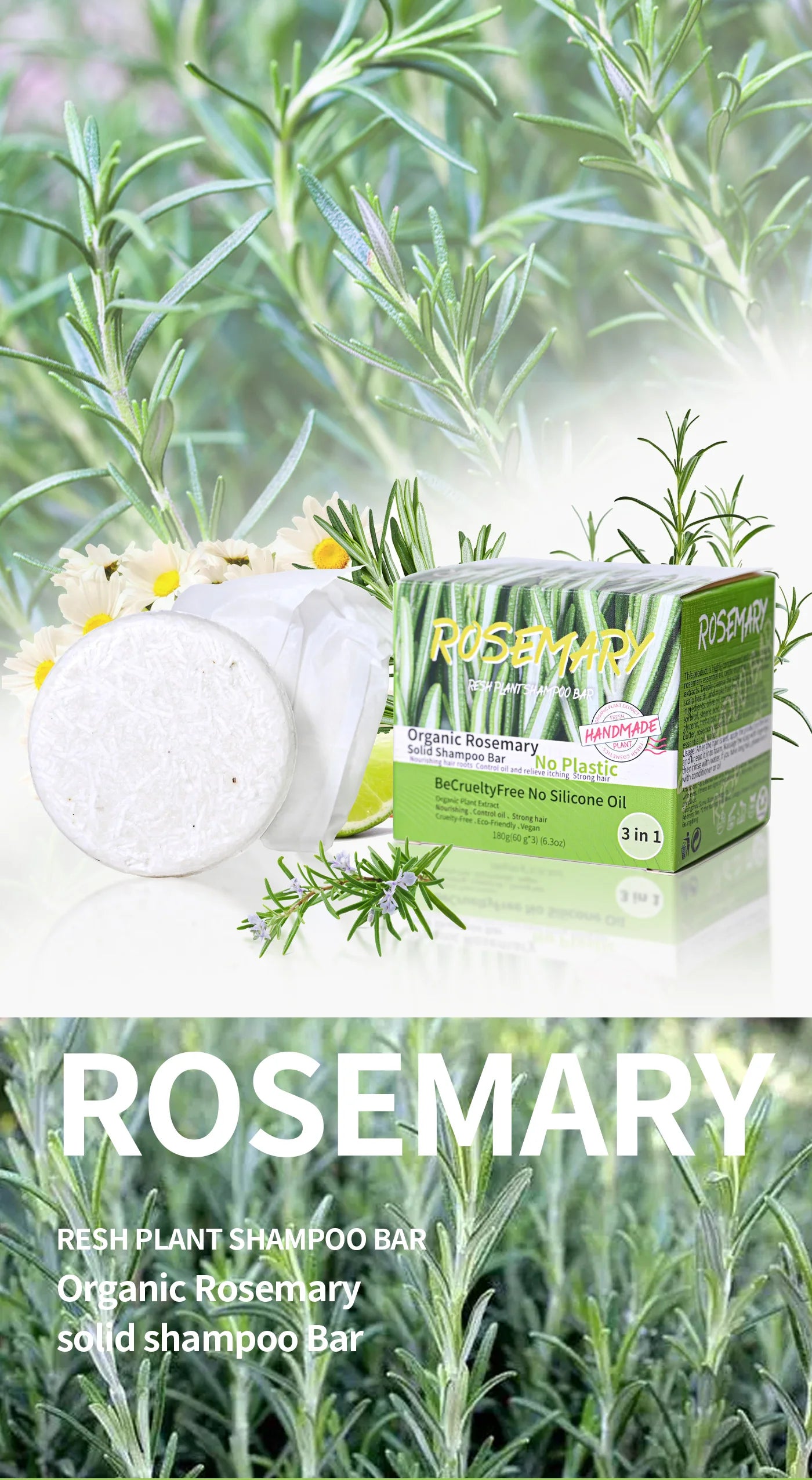 3-Pack Rosemary Essential Oil Solid Shampoo Soap – Oil Control Solid Shampoo Bar Zpaxo