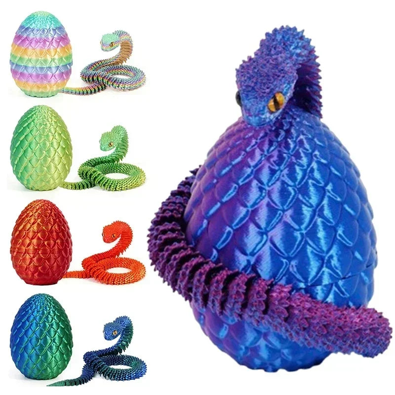 3D Printed Articulated Crystal Snake in Dragon Egg | Desk Ornament 3D Printed Figurine Zpaxo