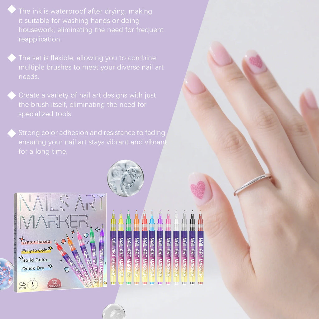 12-Piece Nail Art Graffiti Pen Set | Multi-Color DIY Painting Pens Nail Art Pen Set Zpaxo