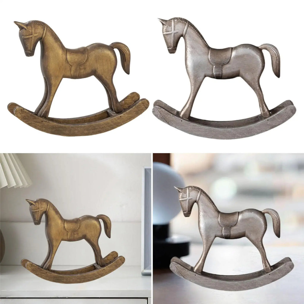 Wooden Rocking Horse Statue – Decorative Figurine for Home & Office Decorative Figurine Zpaxo