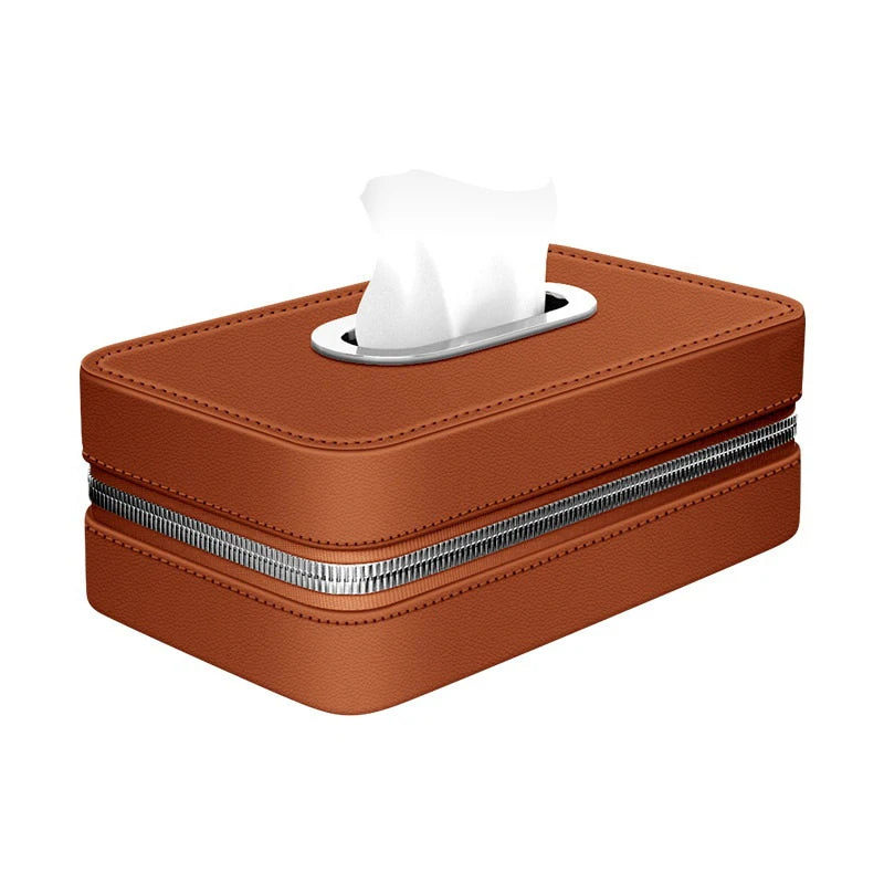 Leather Car Tissue Box – Hanging Seat Back Storage Organizer