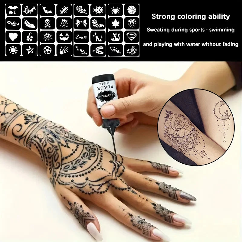 Temporary Tattoo Juice Paste with Templates,Temporary Henna Tattoo Ink Gel For Body Art Painting Cream,DIY Pigment Professional Zpaxo