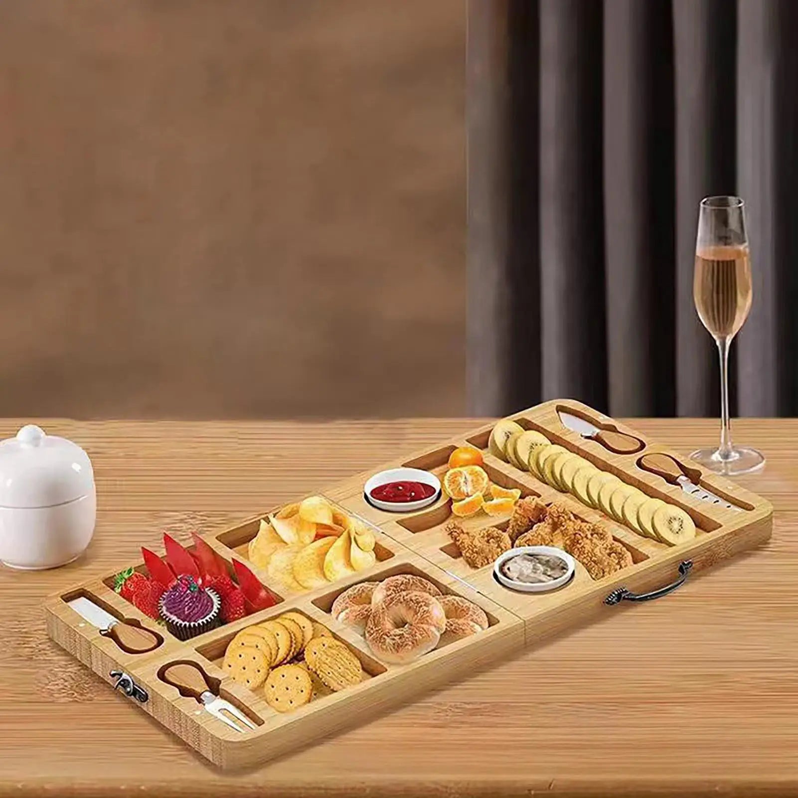Cheese Board Foldable Meat Platter Kitchen Gadget Meat Cheese Tray Platter For Indoor Table Fireplace Living Room Restaurant Zpaxo