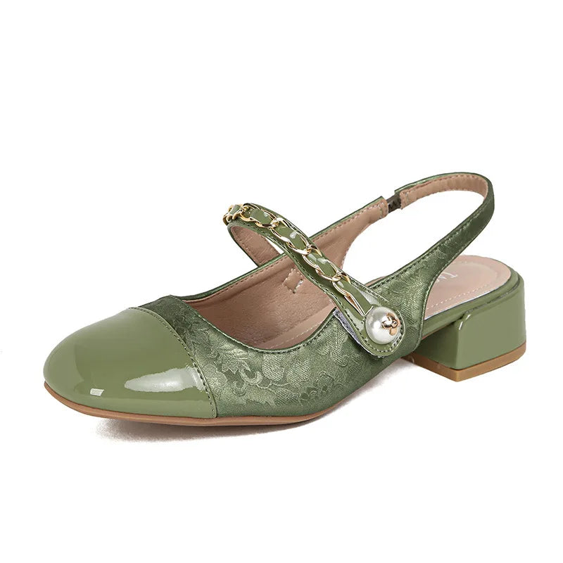 Sandals for Women Spring Autumn 2025 French Retro Slippers Shallow Mouth Square Toe Thick Heel Sandals for Women Ladies Shoes Zpaxo Green 36