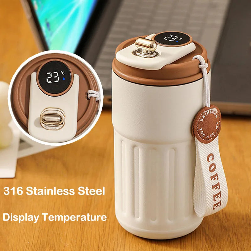 450ml Thermos Bottle Smart Display Vacuum Cup Office Coffee Cup Business Portable Temperature 316 Stainless Steel Thermal Mug Zpaxo