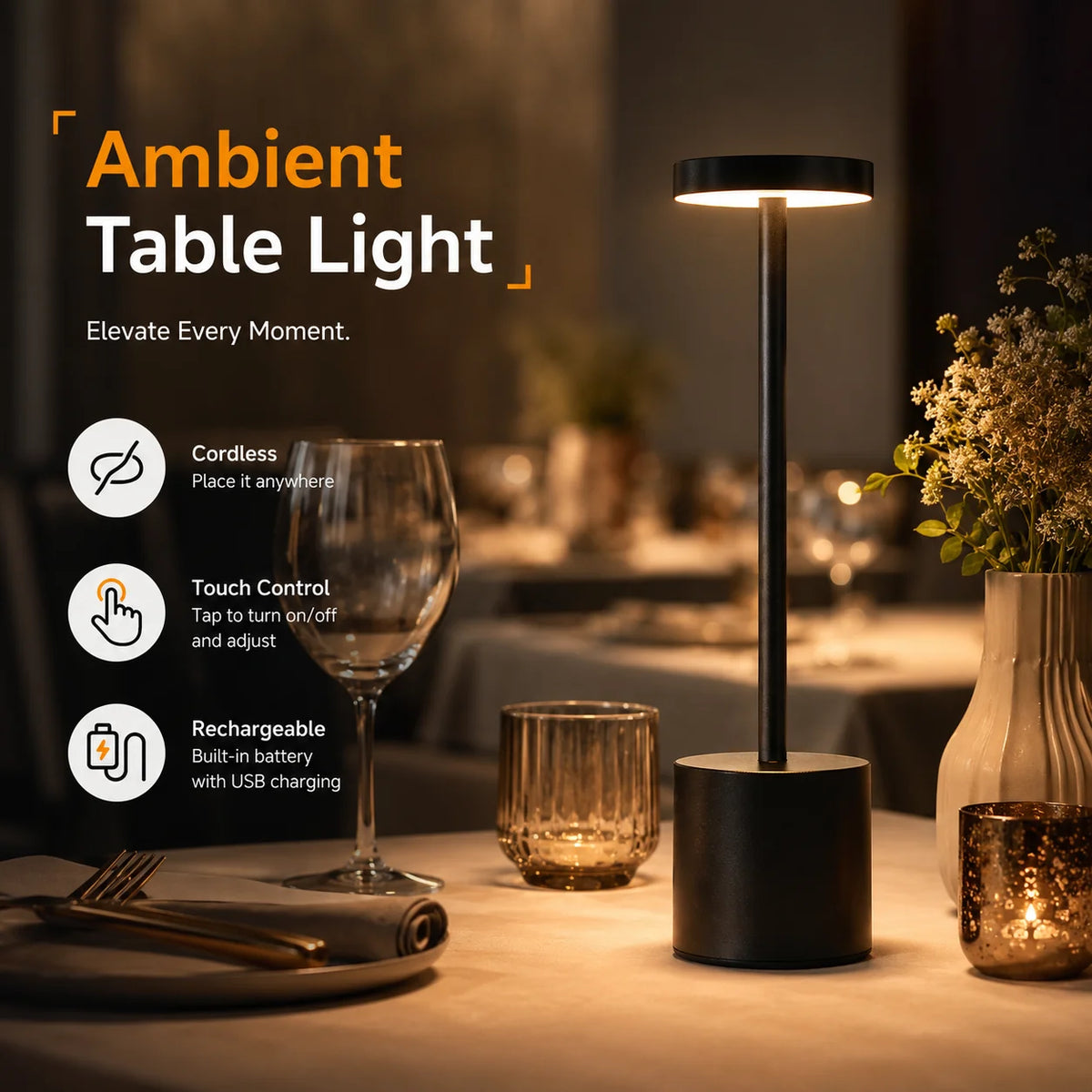 Rechargeable Table Lamp Cordless LED Touch Desk Lamp 3 Color Dimmable Portable Bedside Light for Bedroom Restaurant Office Decor Zpaxo