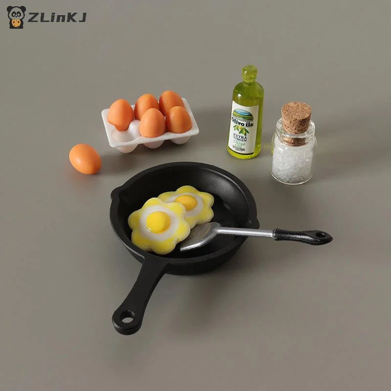 ▶1:12 Dollhouse Mini Egg Frying Pan Kitchenware Model Dollhouse Kitchen Scene Accessories Zpaxo