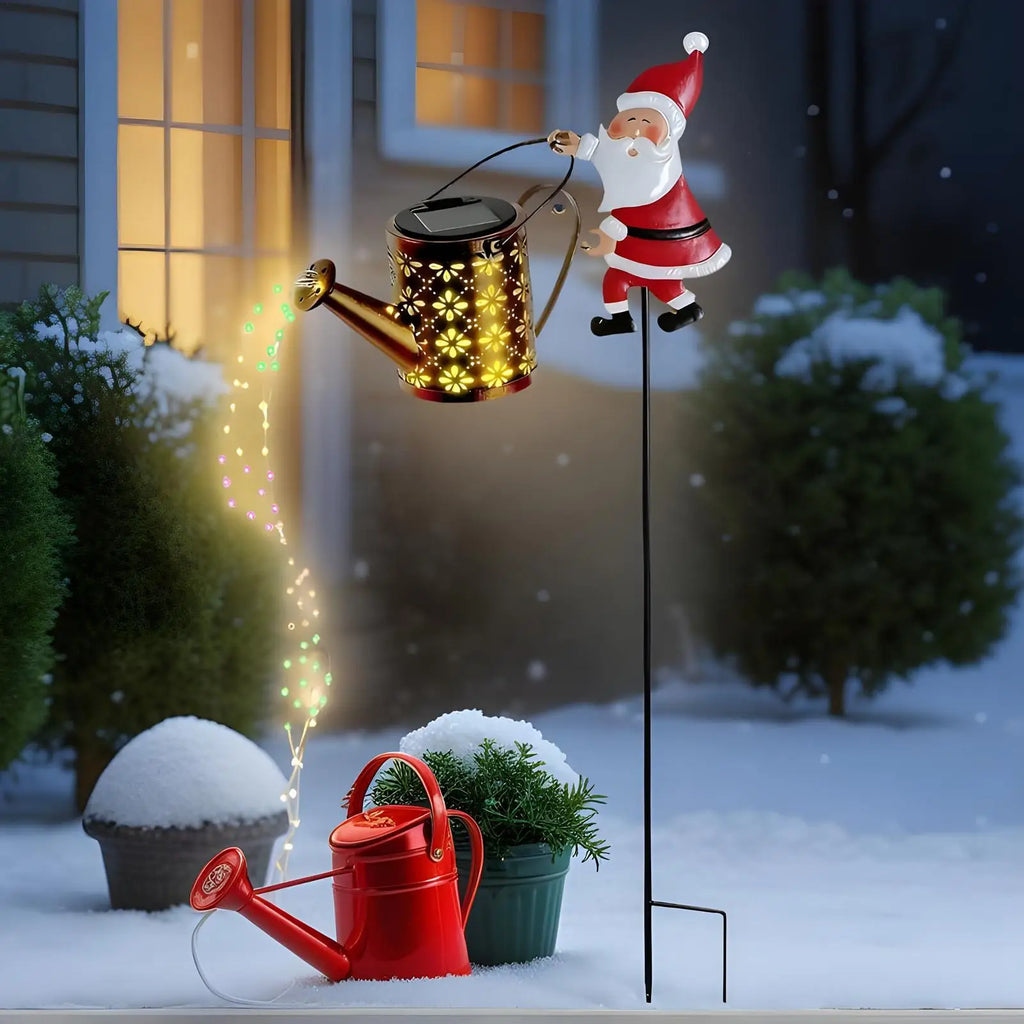 Outside Christmas Lights Santa Claus LED Watering Can Retro Solar