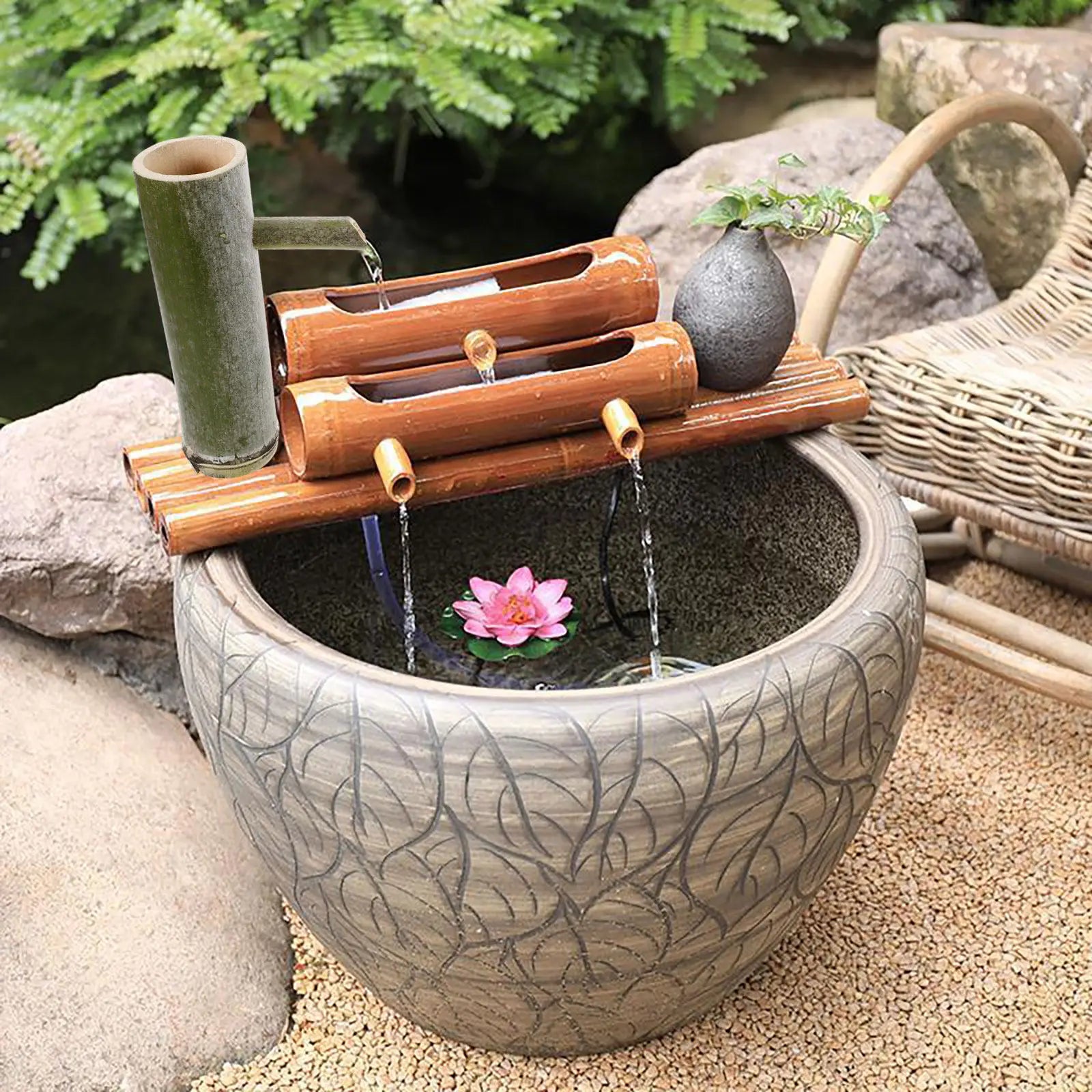 Bamboo Tube Fountain Garden Decor Multi-function DIY Outdoor Water