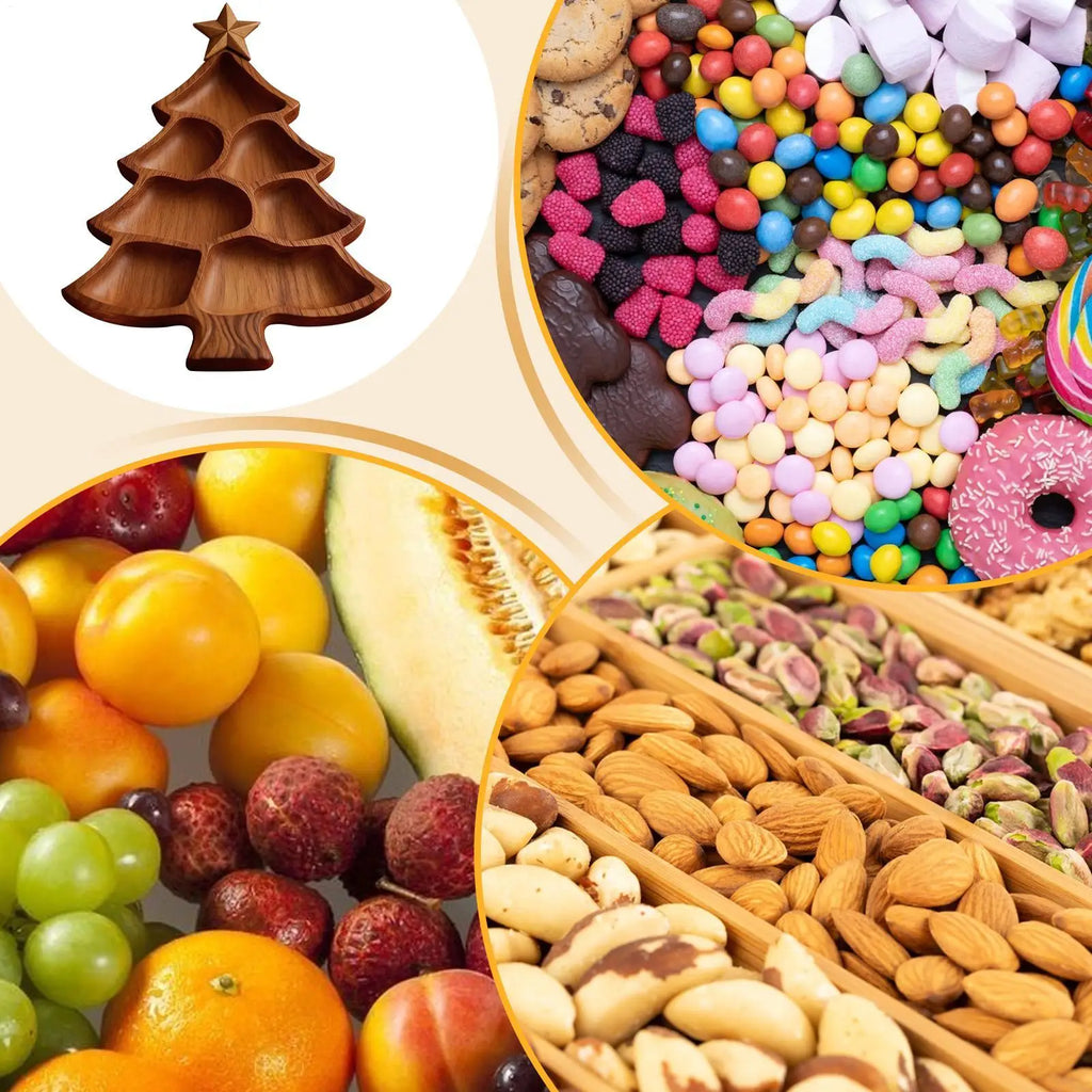 Christmas Tree Charcuterie Board Wooden Divided Food Tray Cheese