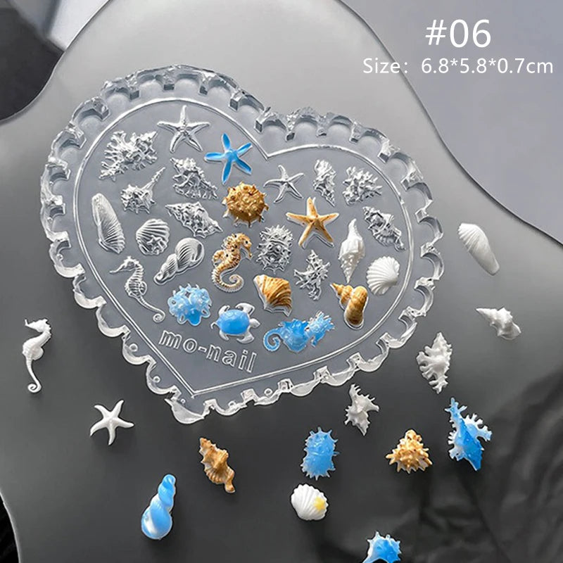 Summer Ocean Silicone Nail Art Mold 3D Carving Template Conch Zpaxo 06