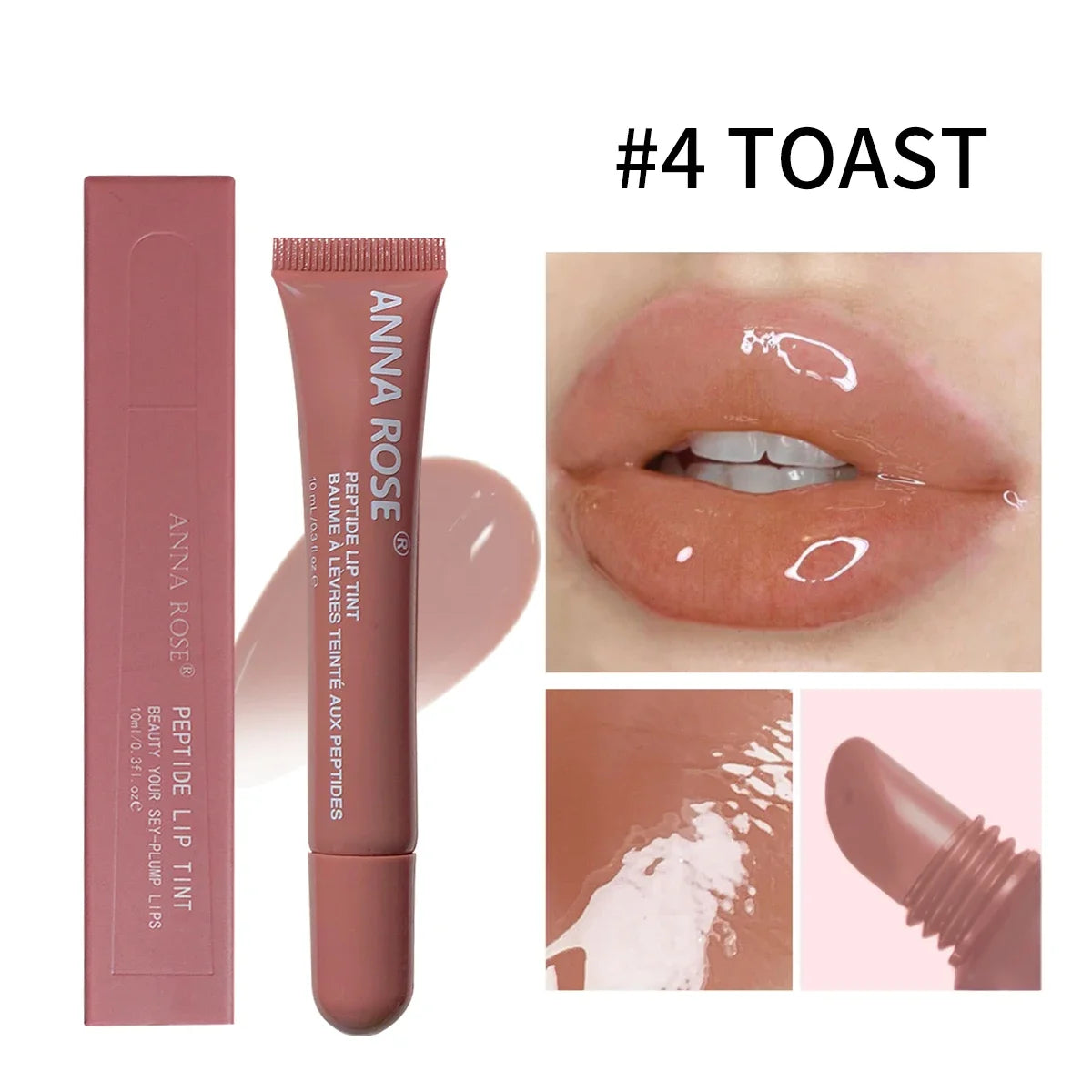 Peptide-Infused Lip Tint Set - 4 Jelly Gloss Shades, Moisturizing Lip Gloss, Long-Lasting Shiny Lip Color Zpaxo 4 TOAST