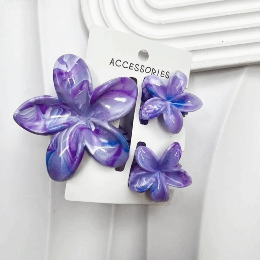 3Pcs/Set New Gradient Hair Claws Sweet Flower Plumeria Flower Hawaiian Flower Hair Clip Clamp Acrylic Hair Accessories Summer Zpaxo