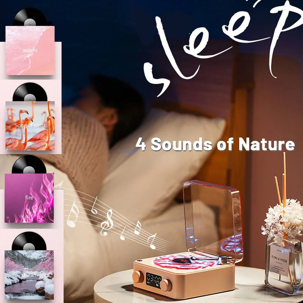 Waves Vinyl Player Bluetooth Speaker with White Noise Retro Turntable Speaker Sleep Aid Vitrola Shaped Speaker with RGB Light Zpaxo