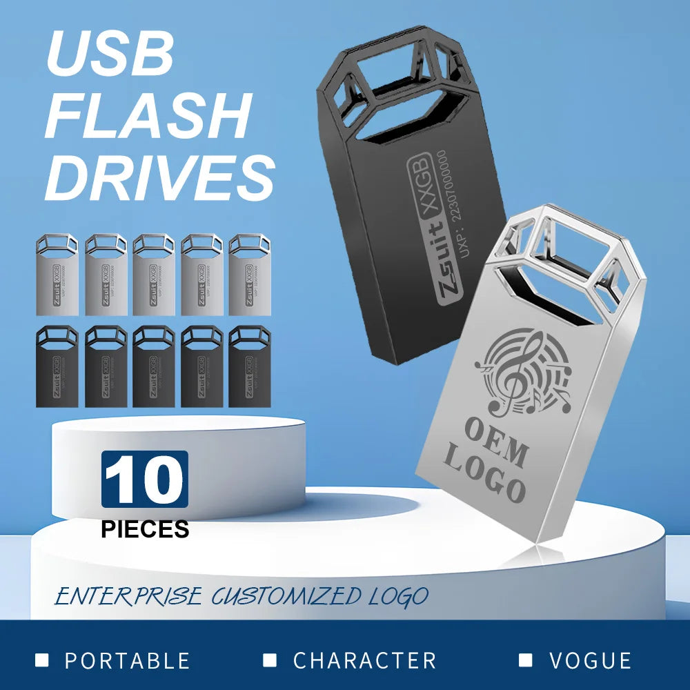 Zsuit 10PCS/LOT Metal 2.0/3.0 USB Flash Drive 32GB 16GB 128GB Pen Drive 64GB Custom Creative Gift Memory Stick 8GB Mini U Disk Zpaxo