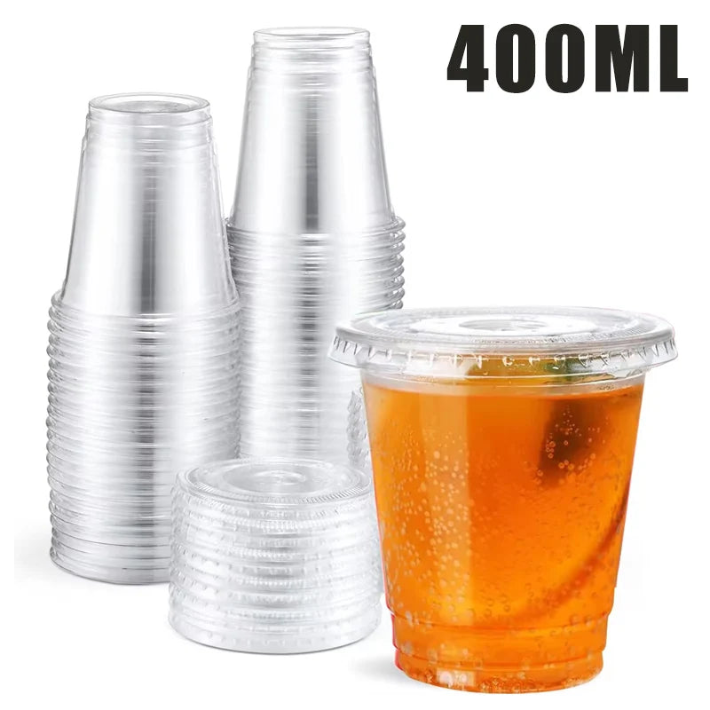 Plastic Cups Lids Snack Drink Cup Double Cold Clear Disposable PET