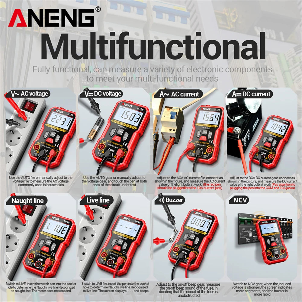 AC DC Voltage Current Multifunction Multimeter ANENG M128 Resistance
