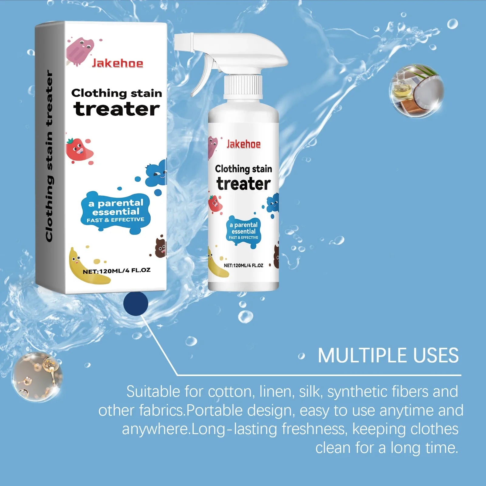 120ml/bottle Clothes Decontamination Spray Stain Treater Spray Stain Remover For Fabric Portable Stain Treater Spray Zpaxo