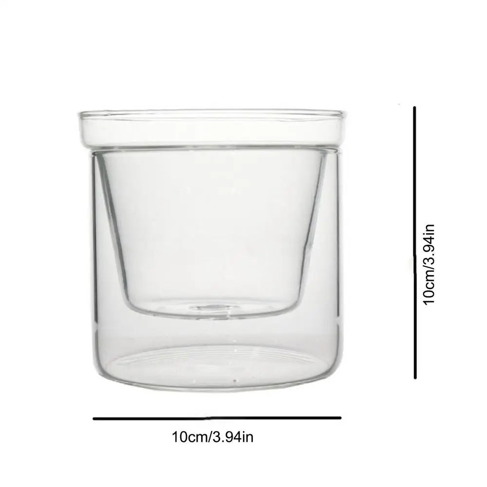 Clear Glass Flower Pot Double Layer Self Watering Planter Hydroponic