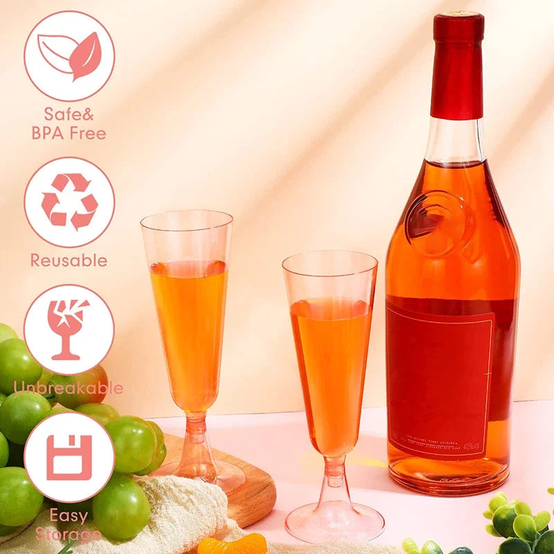 10Pcs/lot Plastic Flutes Cups Pink Champagne Cup Disposable Wedding Birthday Party Supplies Bar Drink Red Wine Ice Cream Cup Zpaxo