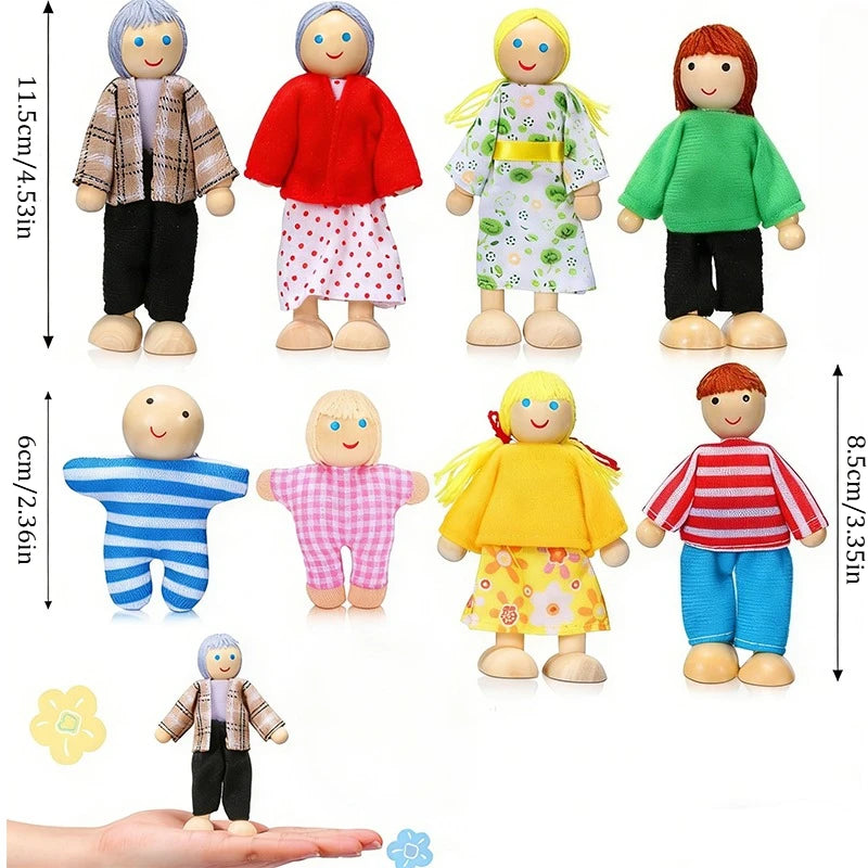 Wooden Dollhouse Dolls Flexible Mini People Figures Doll House