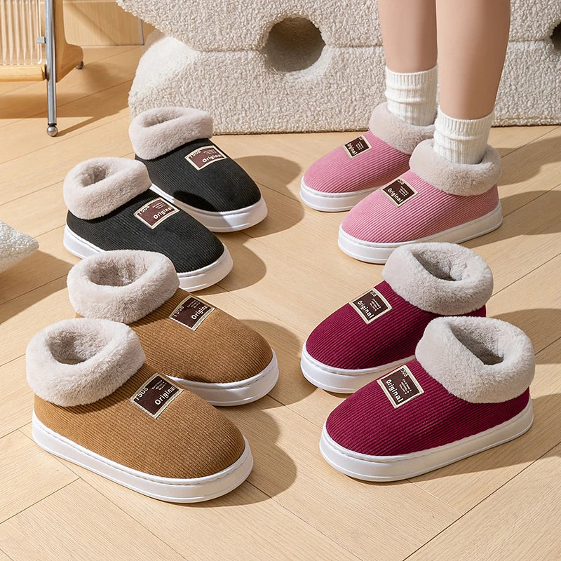 Winter Couple Concise Wrap Heels Plush Slippers Ladies' Non-slip Soft