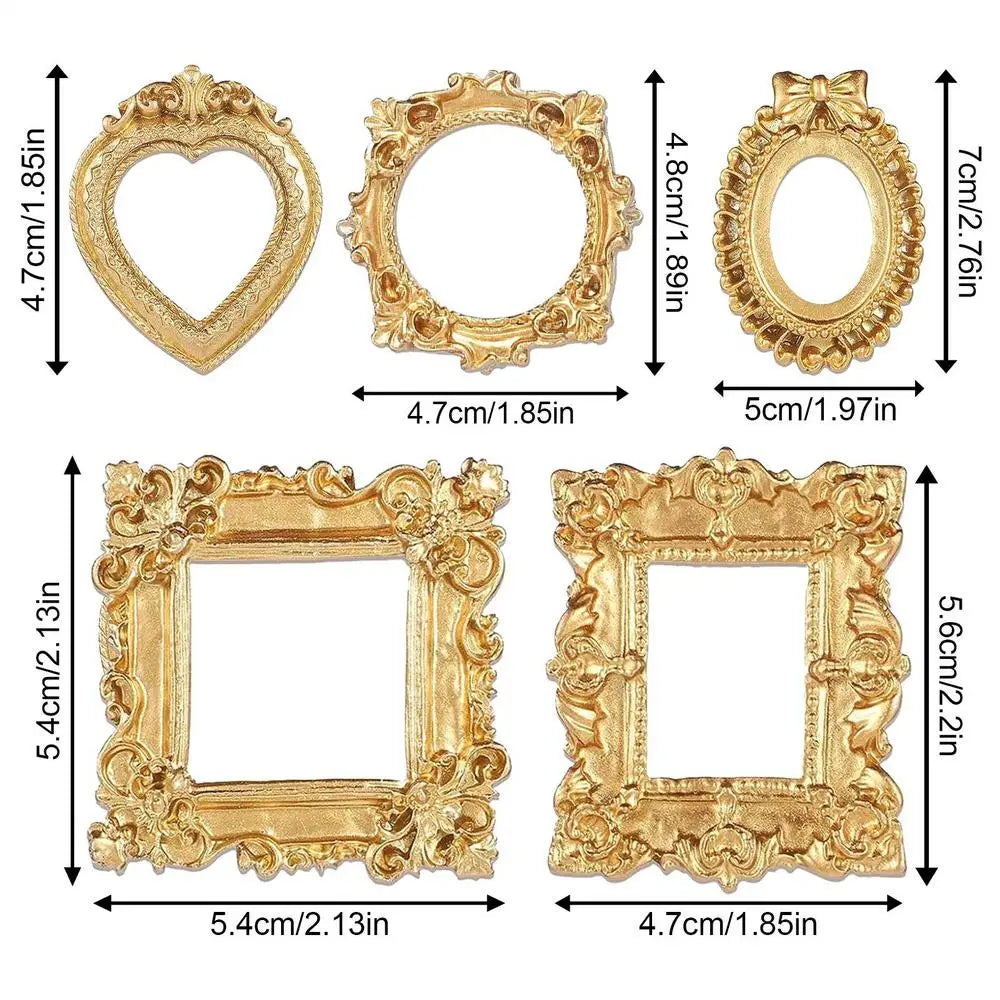 Mini Picture Frame Retro Baroque Style Golden Resin Scrapbooking Embellishments Desktop Ornaments Mini Photo Booth Props Zpaxo dark gold