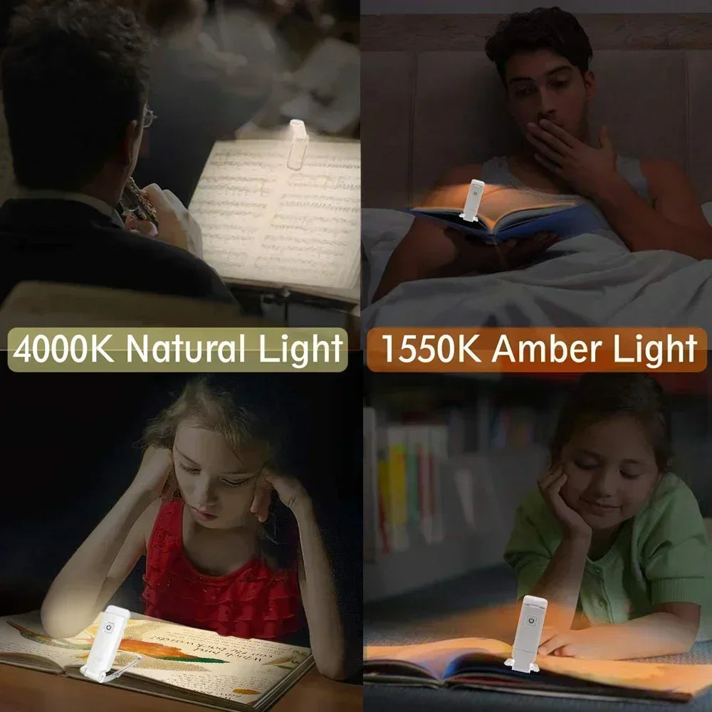 LED Clip-On Book Light – Amber, USB Rechargeable, 3 Brightness Clip-On Reading Light Zpaxo