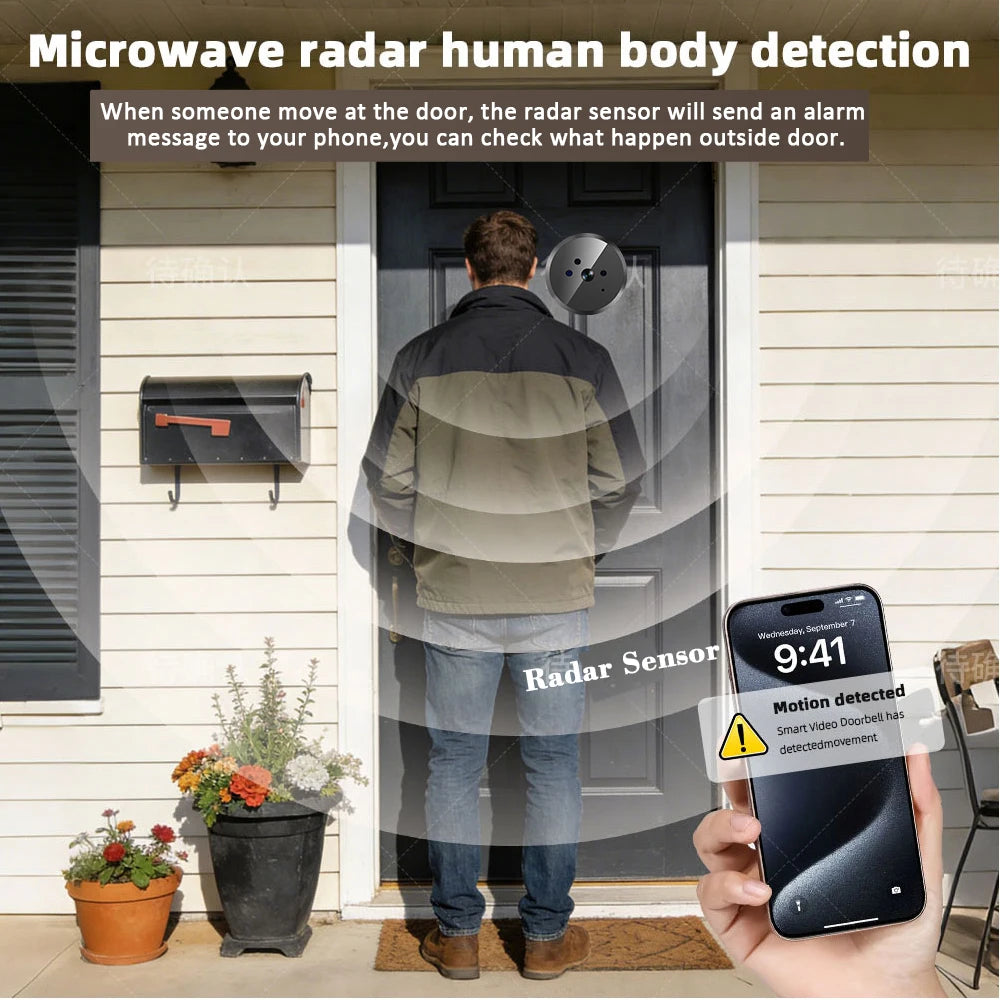 2026 Tuya 3MP Smart Doorbell 140° Wide View Angle Mini Eye Peephole Camera Radar Monition Door Bell Digital Viewer Alexa Google Zpaxo