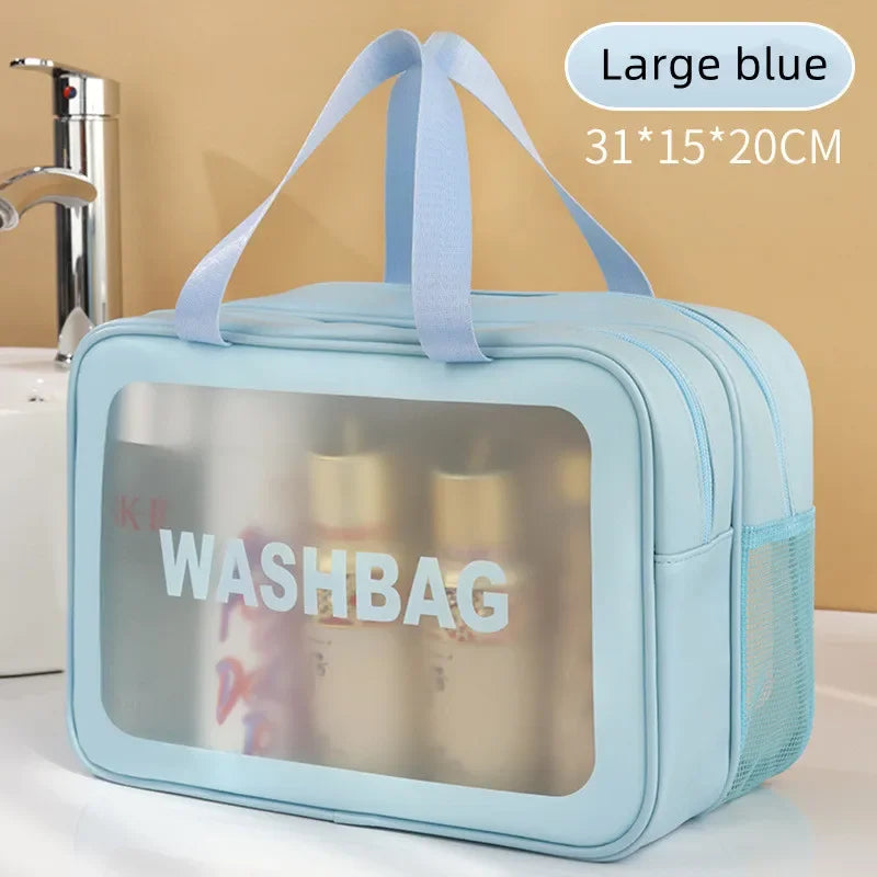 Dry-wet separation double transparent PU makeup bag portable washing bag cosmetic storage bag travel fitness swimming essentials Zpaxo Large blue